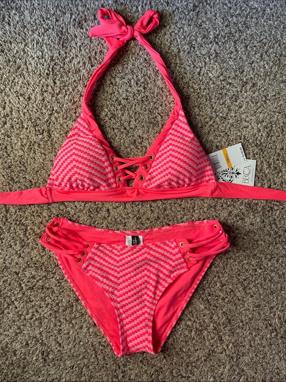 Becca Women's Pink Halter Lace-Up Bikini Set